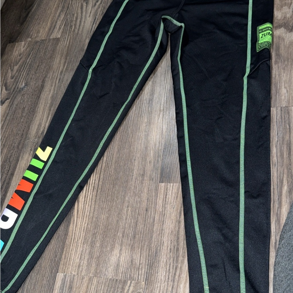 Zumba Fitness  Black Leggings with Green Accents